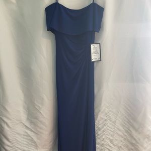 NWT, X by Xscape Size 4 Petite Royal Blue Ruffled Off the Shoulder Ball Gown